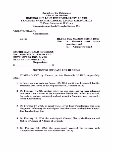 motion-for-hearing-template